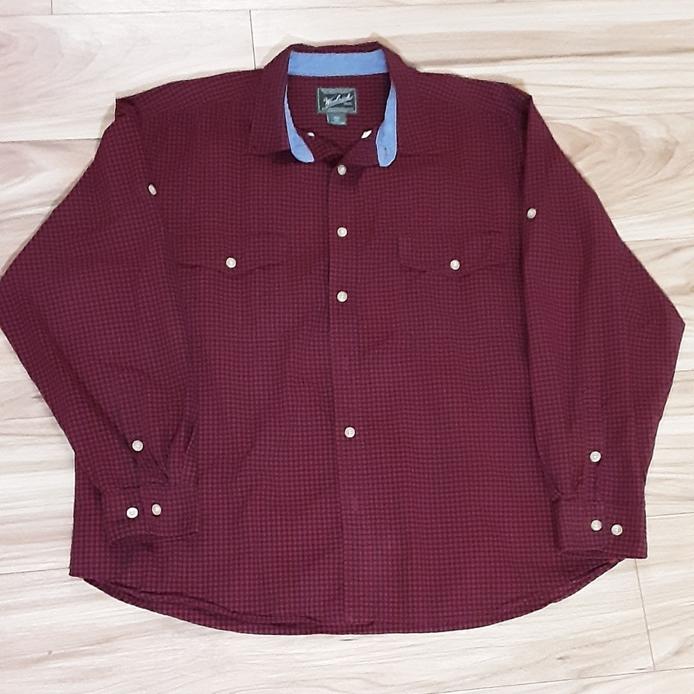 Woolrich Men's Maroon Checkered Button Down Shirt Size 2XL.